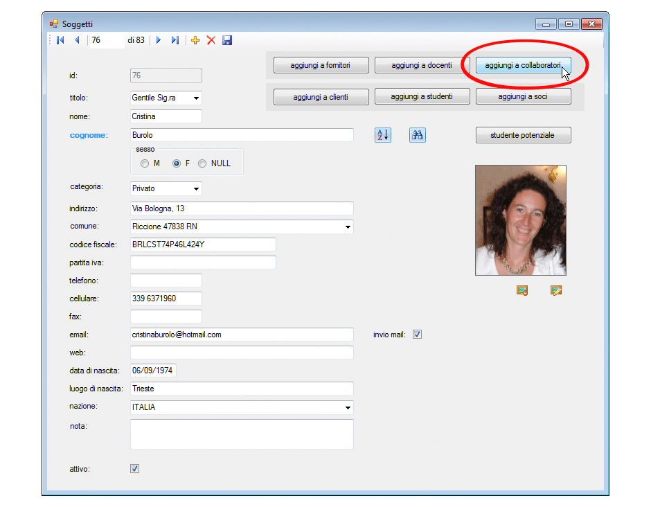 Anagrafica lista collaboratori aggiungi