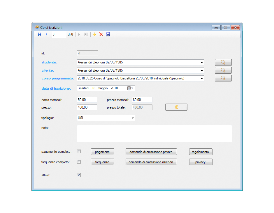 Gestione iscrizioni corso programmato