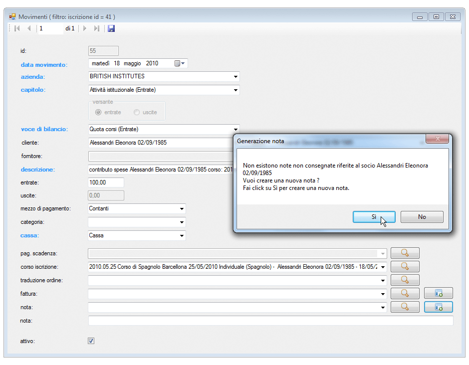 Gestione movimenti generazione nota verifica note non consegnate