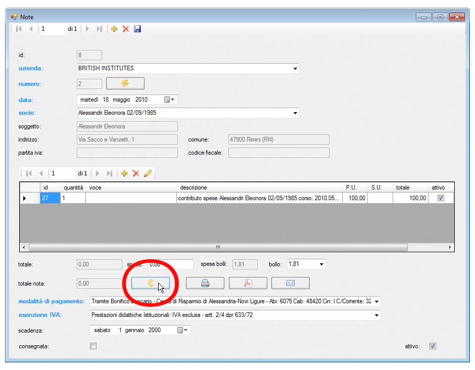 Gestione note calcola totale