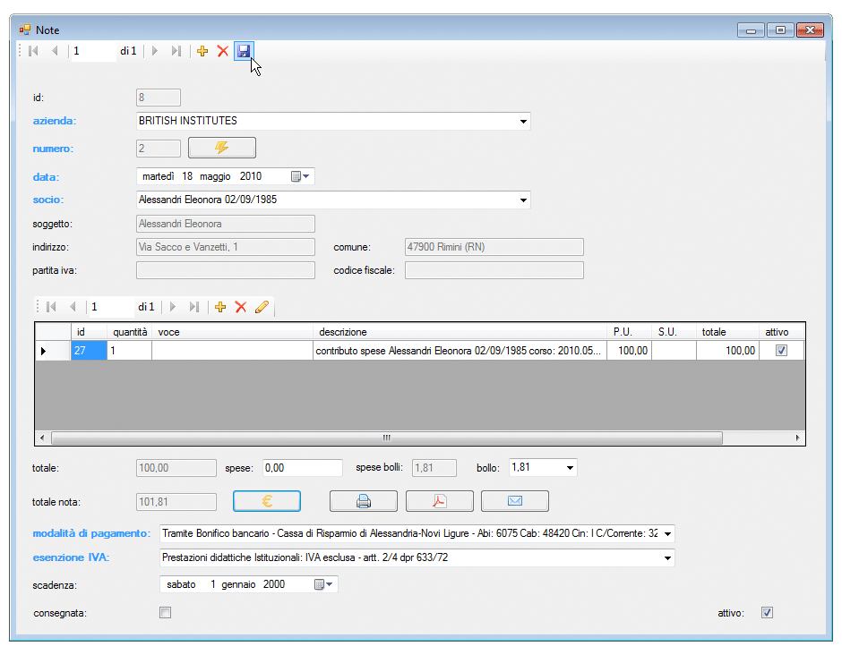 Gestione note salva dati