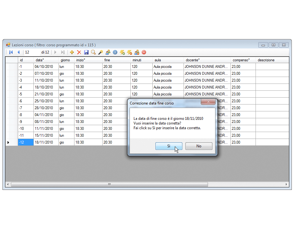 Risorse vacanze generazione automatica delle lezioni data fine corso