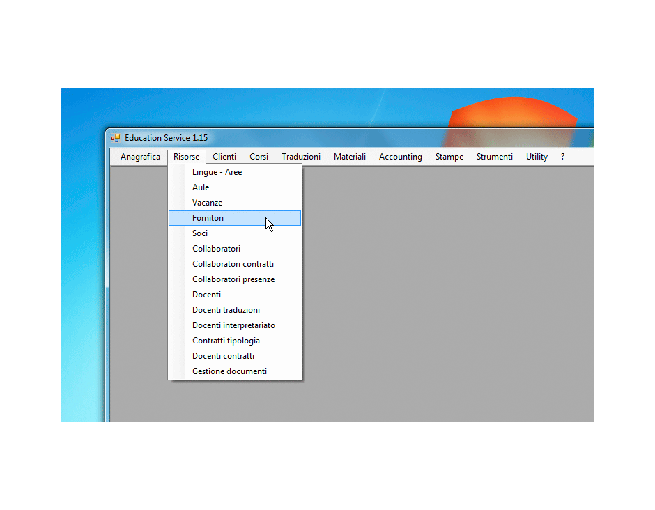 Risorse fornitori scelta dal menu