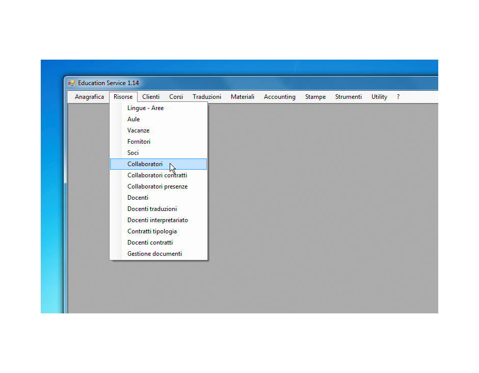 Risorse collaboratori scelta dal menu
