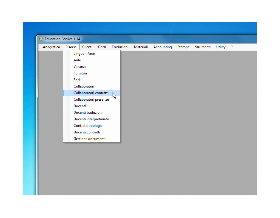 Risorse collaboratori contratti scelta dal menu