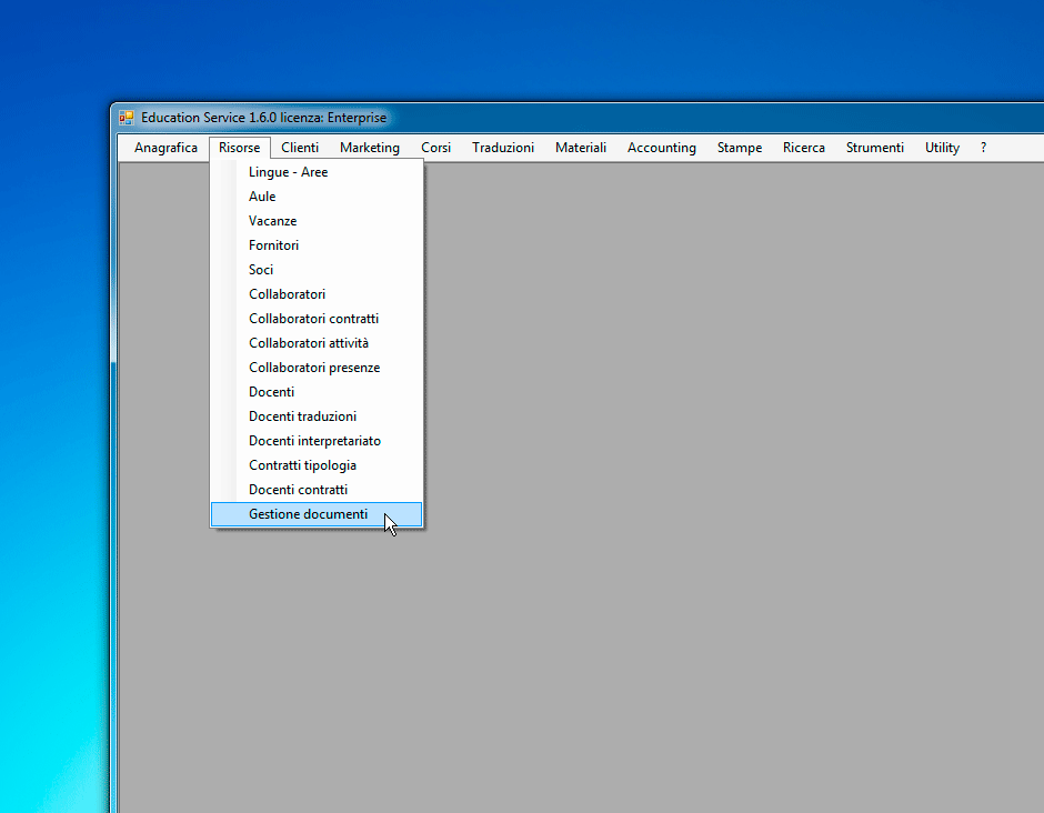 Risorse gestione documenti scelta dal menu