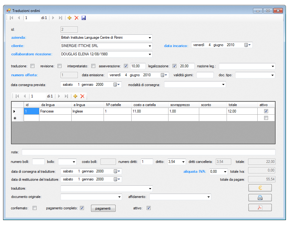 Clienti maschera Traduzioni ordini