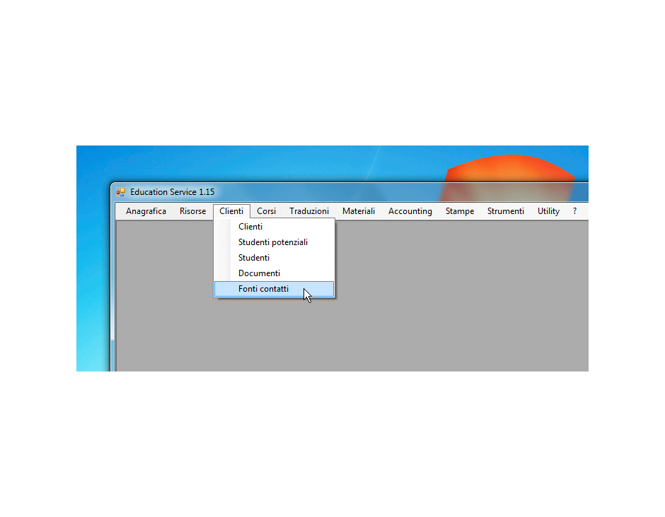 Clienti fonti contatti scelta dal menu