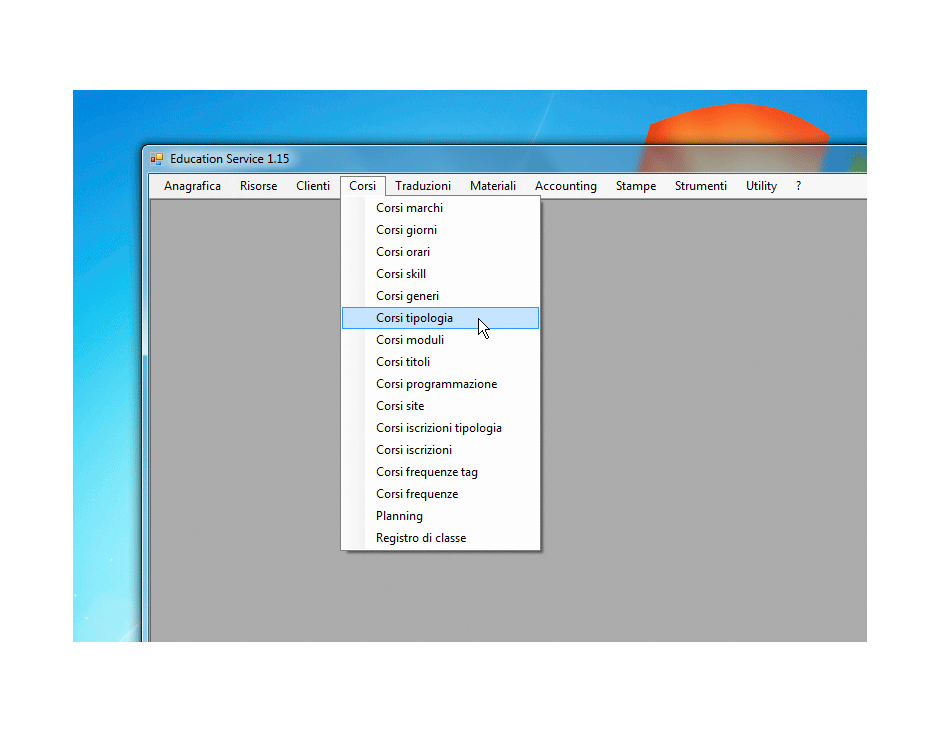 Corsi tipologia scelta dal menu
