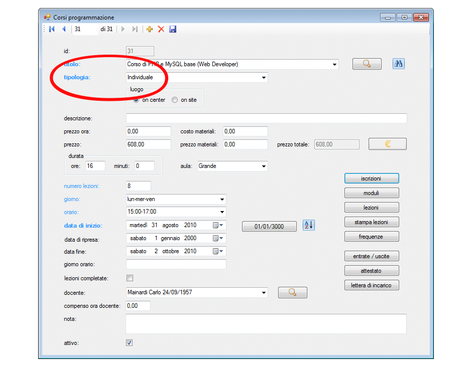 Corsi programmazione selezione tipologia