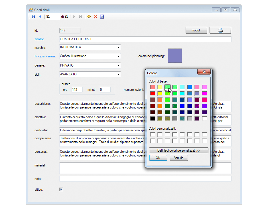 Corsi titoli selezione colore