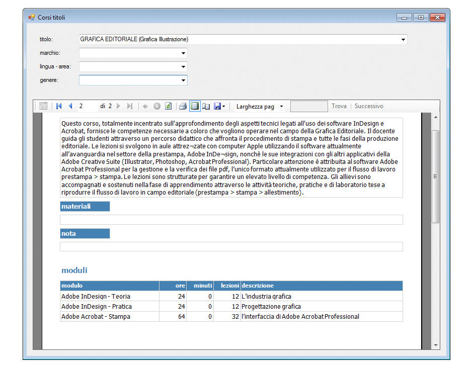 Corsi titoli report corso moduli