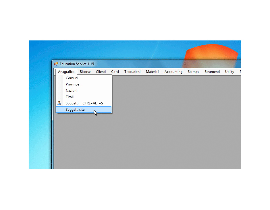 Anagrafica Soggetti site scelta dal menu