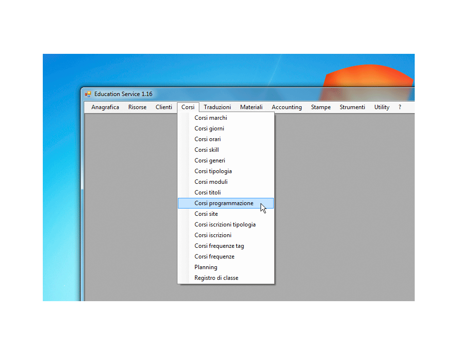 Corsi programmazione scelta dal menu