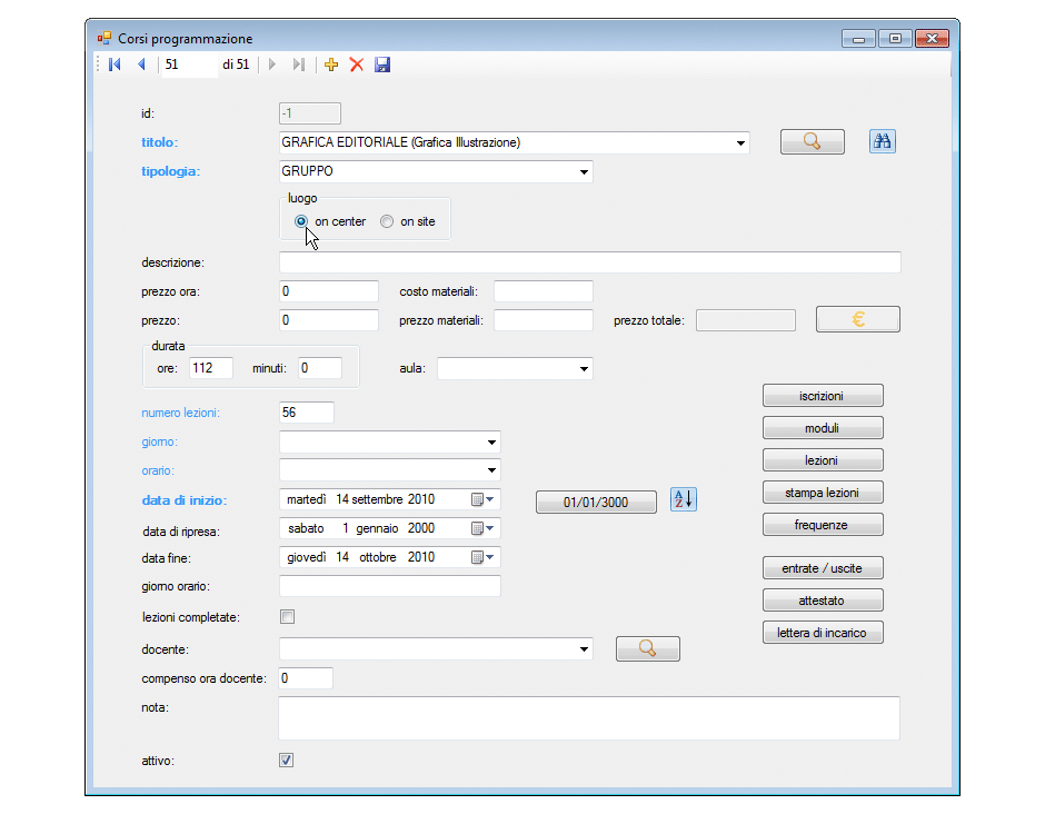 Corsi programmazione selezione luogo on center