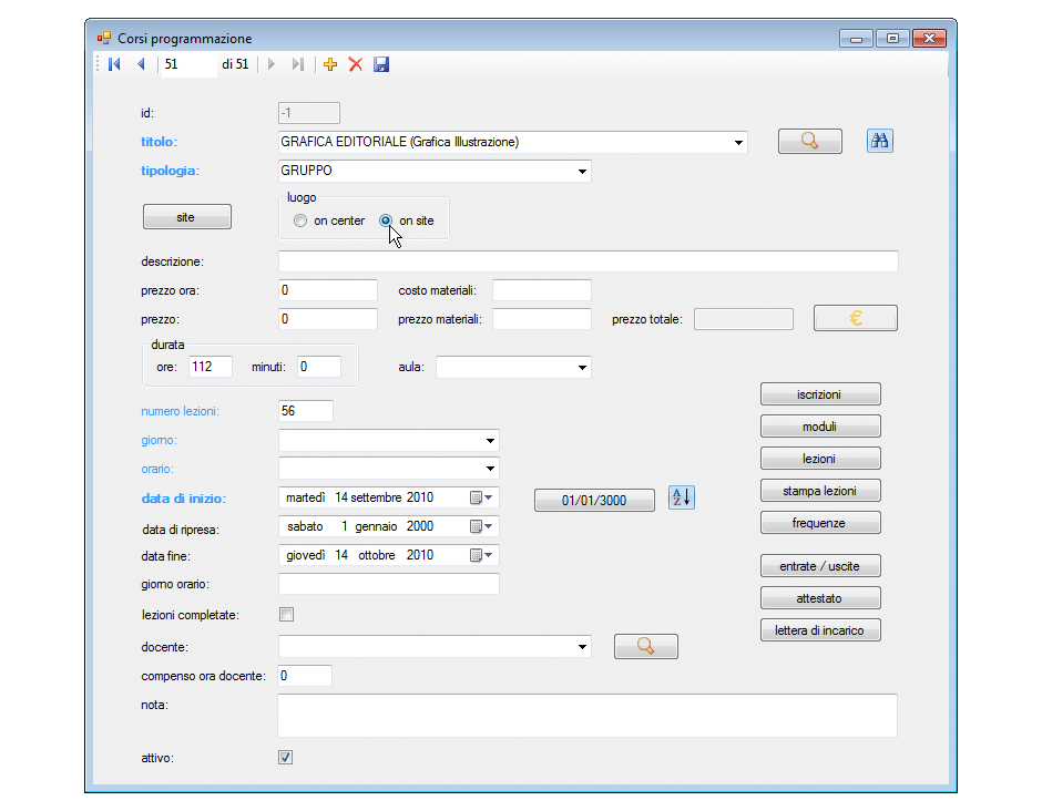 Corsi programmazione selezione luogo on site