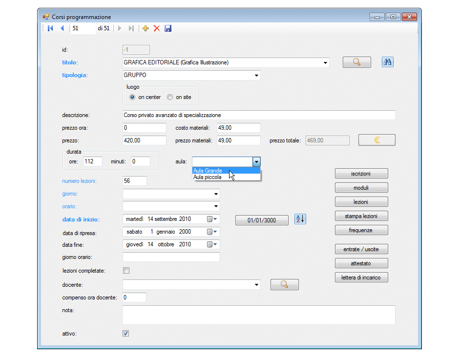 Corsi programmazione selezione aula