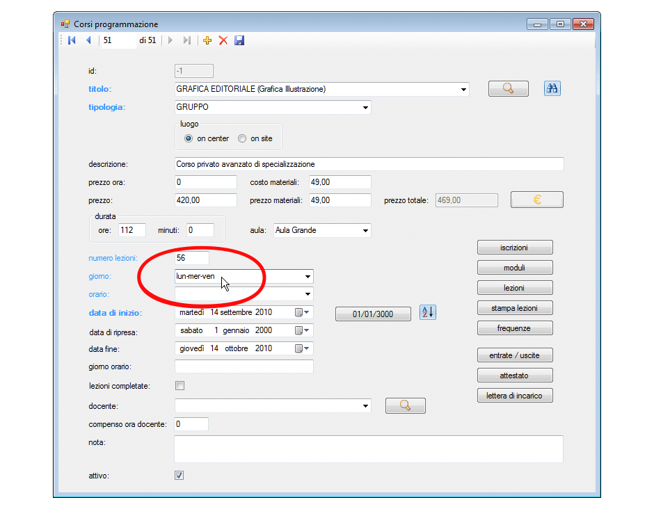 Corsi programmazione selezione giorno