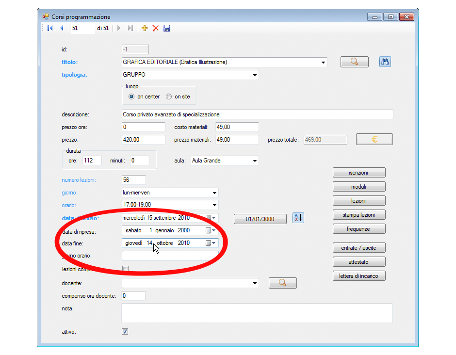 Corsi programmazione selezione data fine