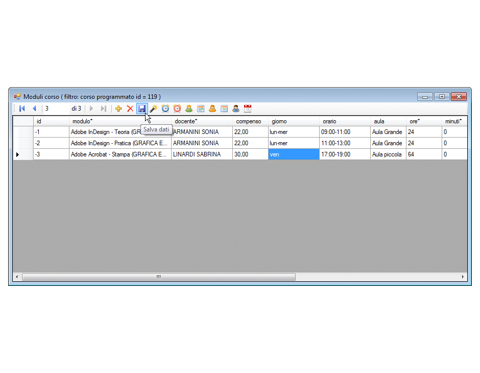 Programmazione moduli salva dati