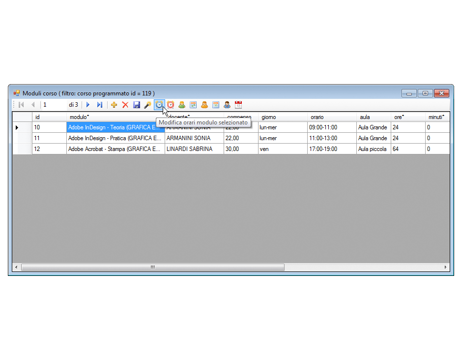 Programmazione moduli modifica orario