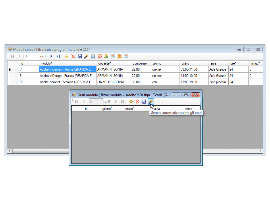 Programmazione moduli genera orari