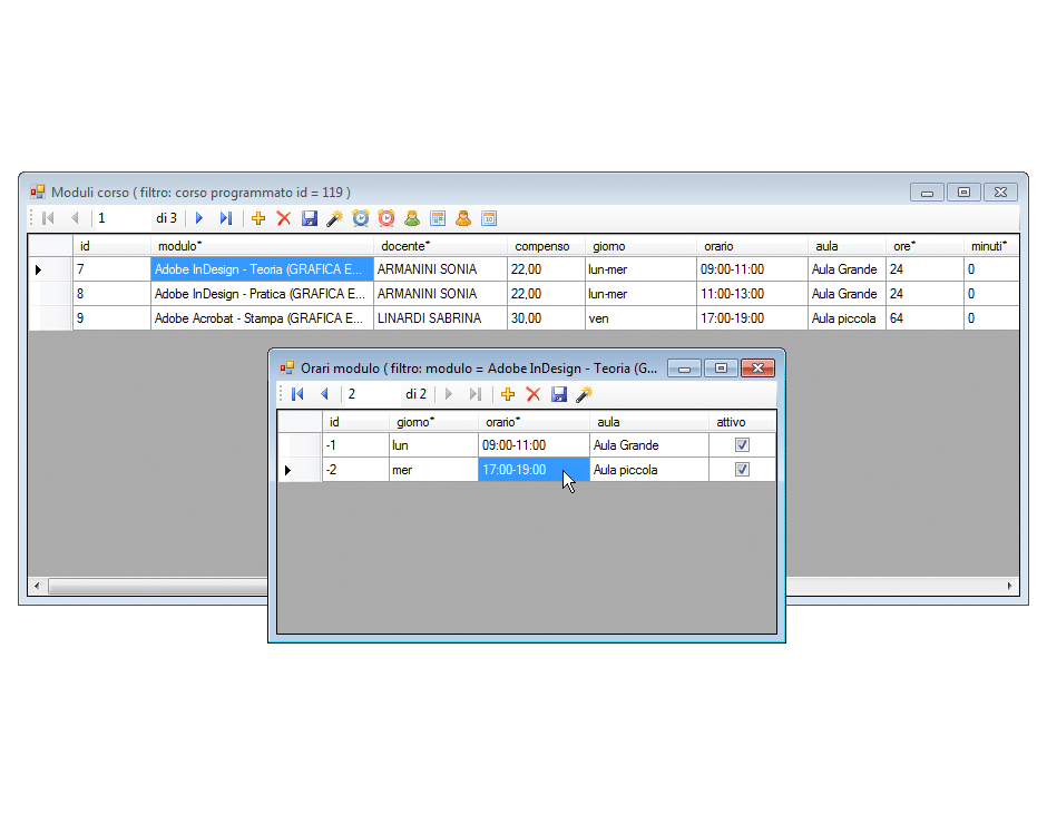 Programmazione moduli modifica orario