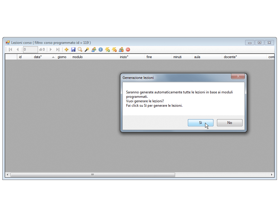 Programmazione lezioni conferma generazione