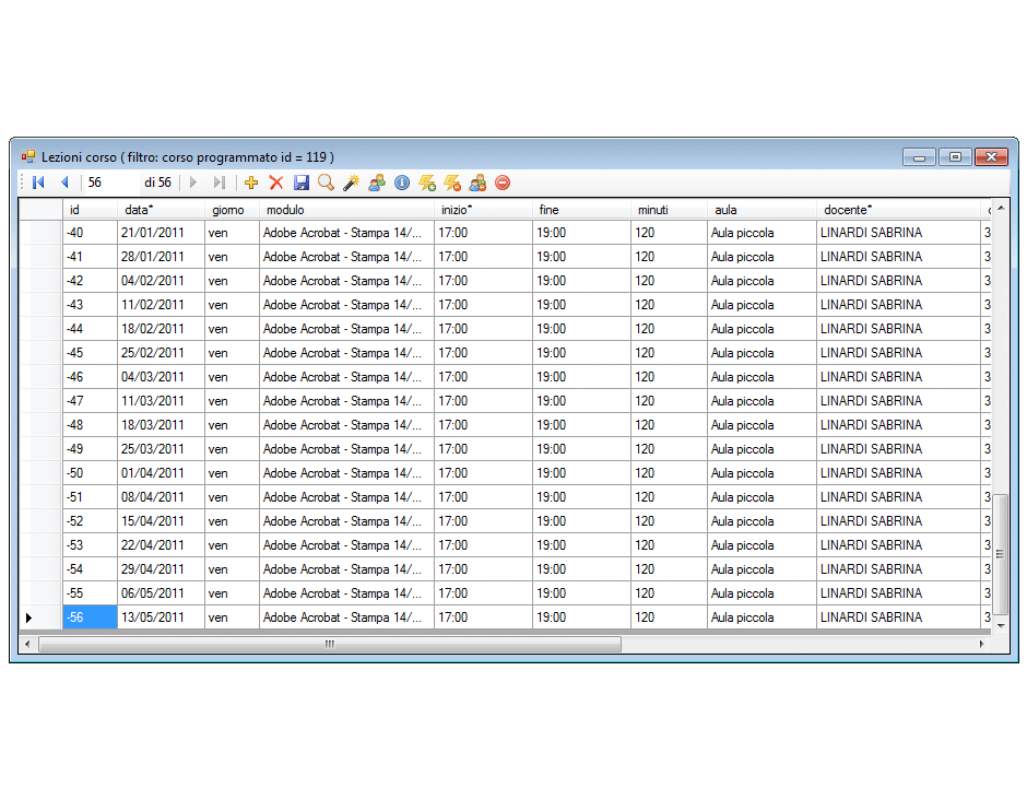 Programmazione lezioni ordine data, inizio