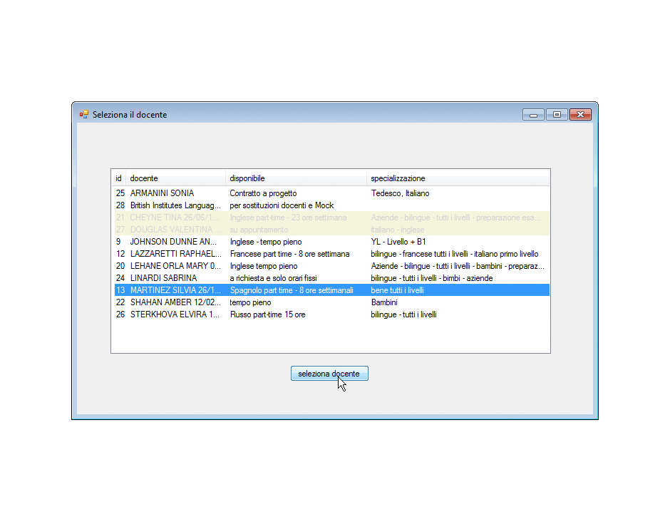 Programmazione moduli selezione docente
