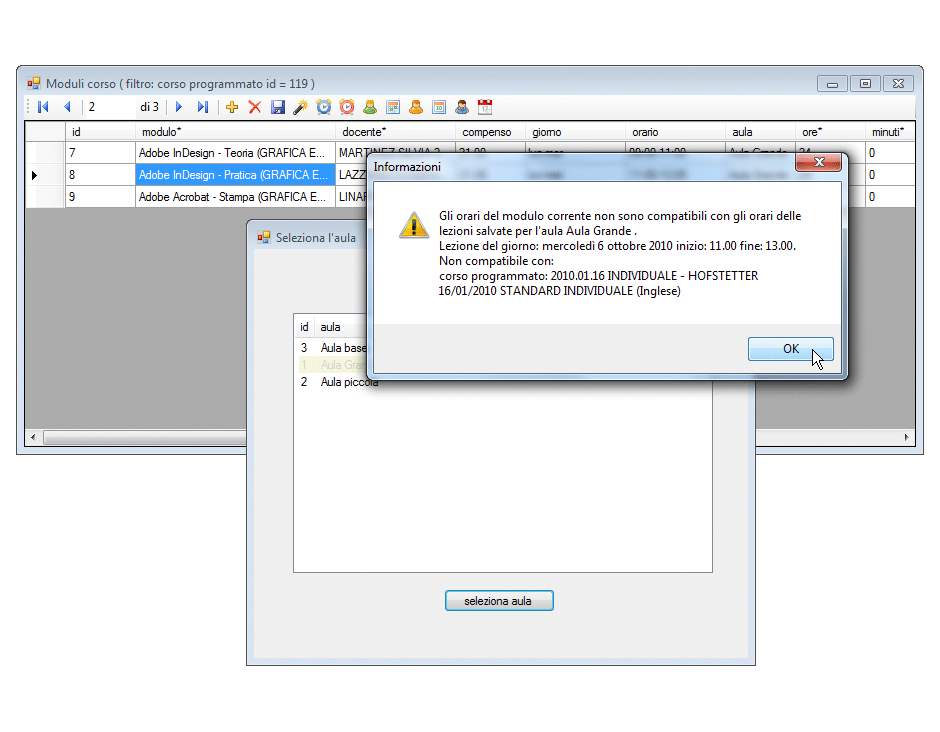 Programmazione moduli aula non compatibile