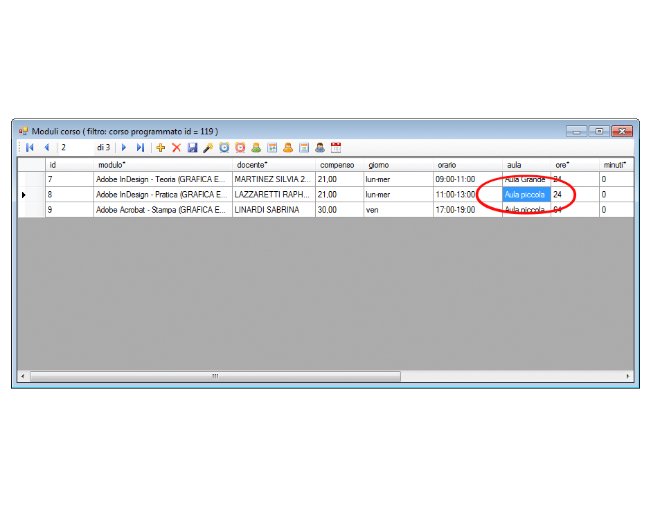 Programmazione moduli inserimento aula