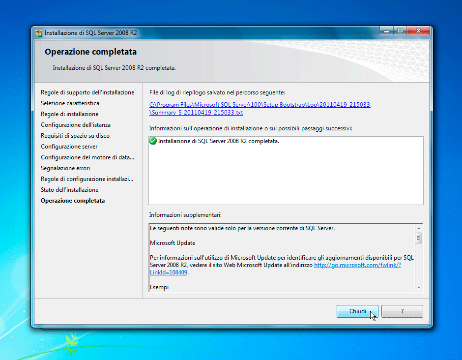 SQL Server fine installazione