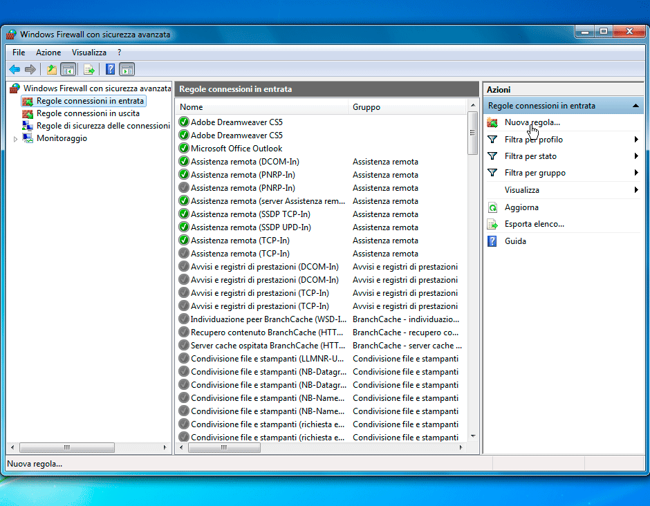 Windows Firewall nuova regola di connessione in entrata SQL Server