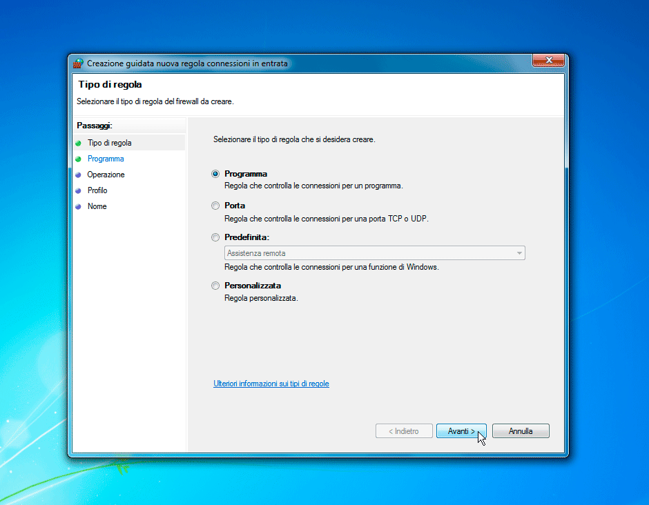 Windows Firewall tipo di regola programma