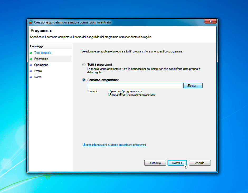 Windows Firewall percorso programma