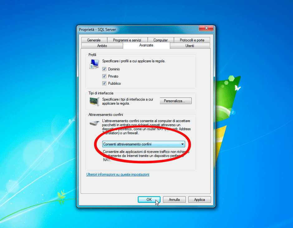 Windows Firewall attraversamento confini SQL Server