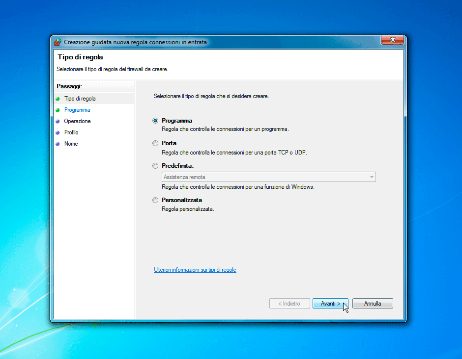 Windows Firewall tipo di regola Programma