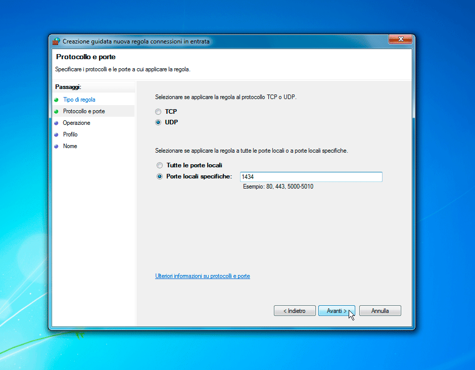 Windows Firewall protocollo UDP