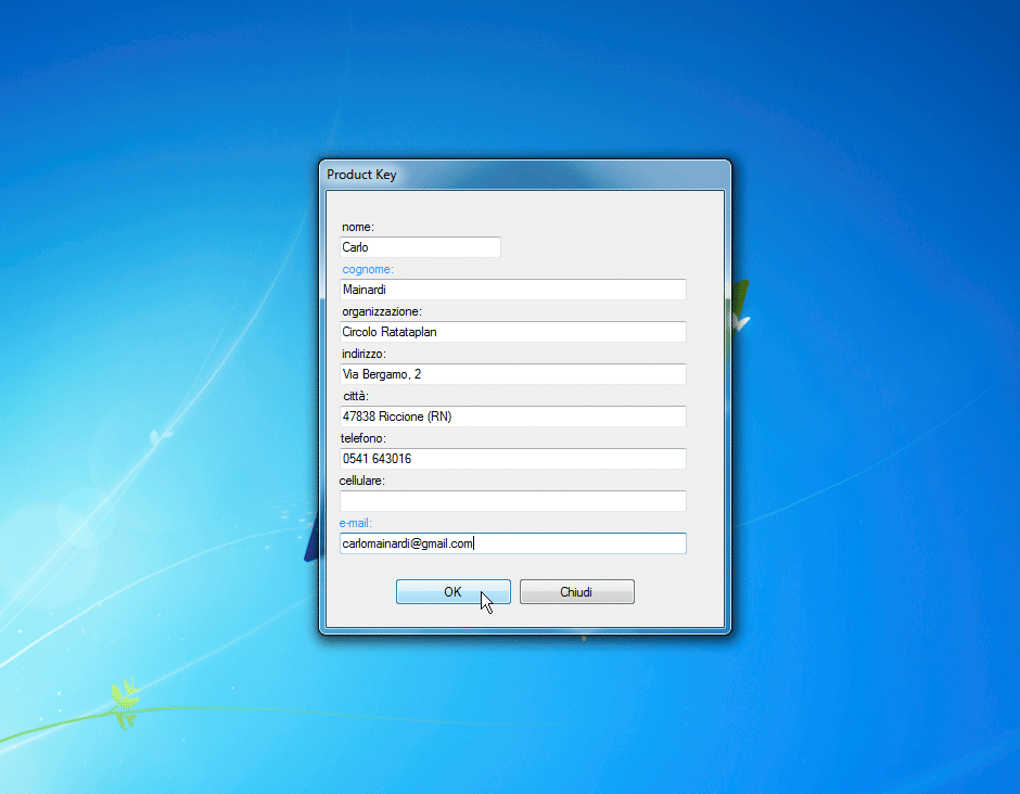 Registrazione inserimento dati
