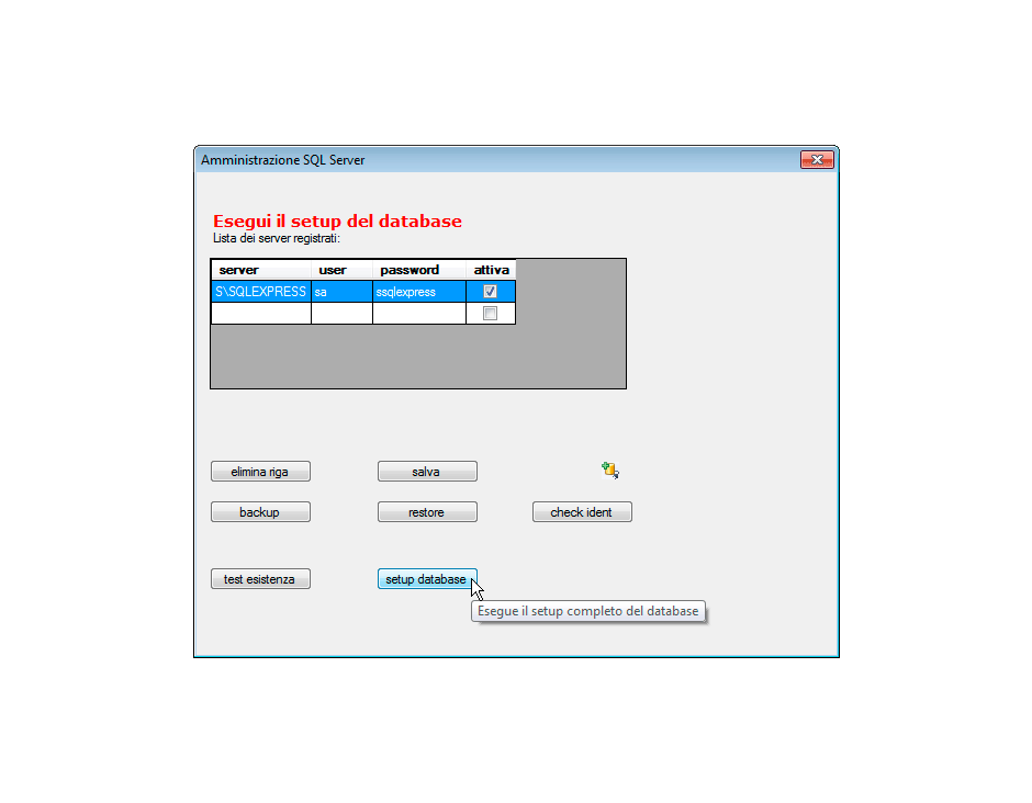 Setup completo del database