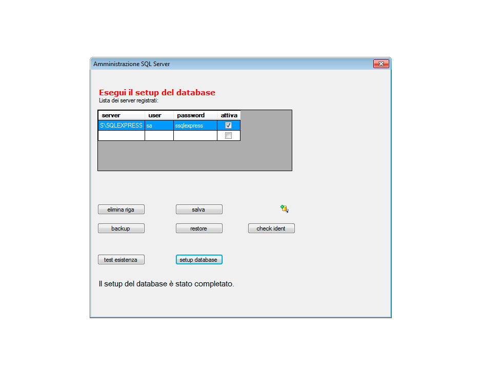 Setup database completato