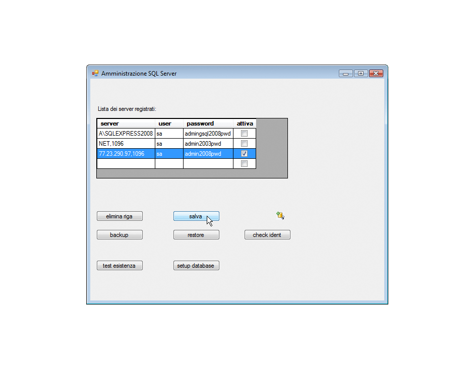 Inserimento parametri di connessione