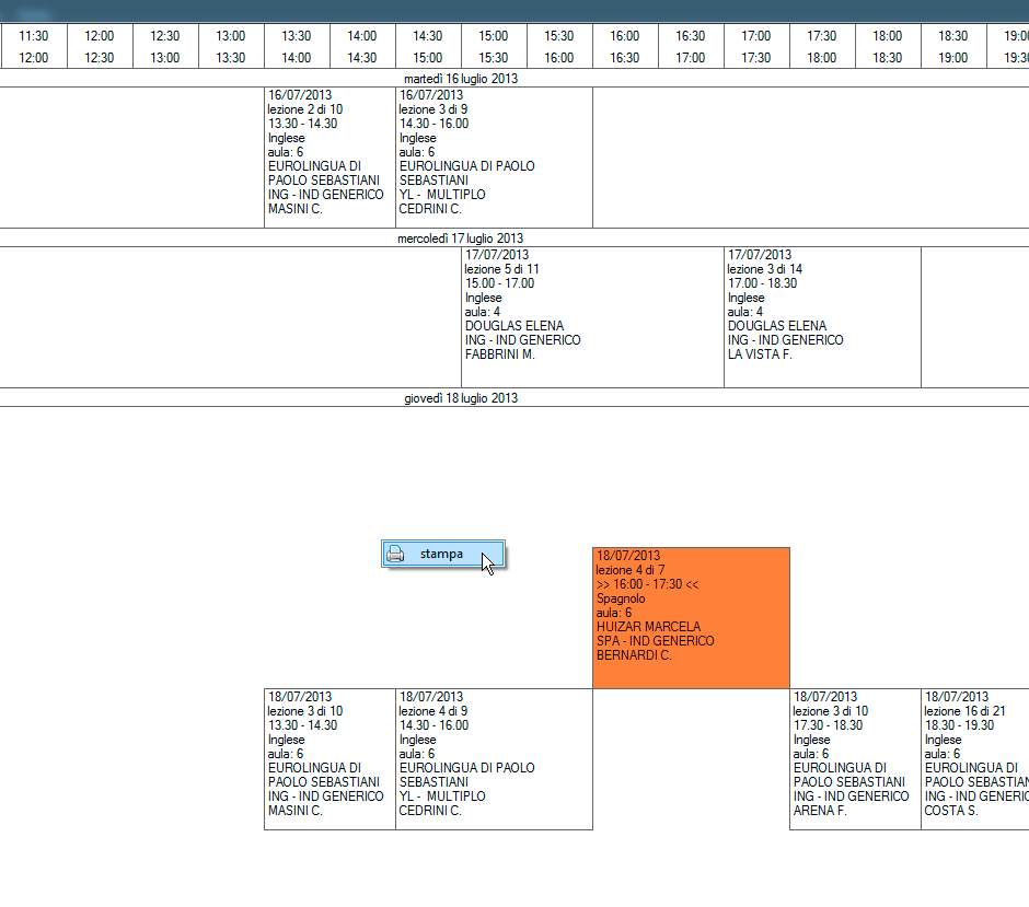 Menu contestuale sul Planning