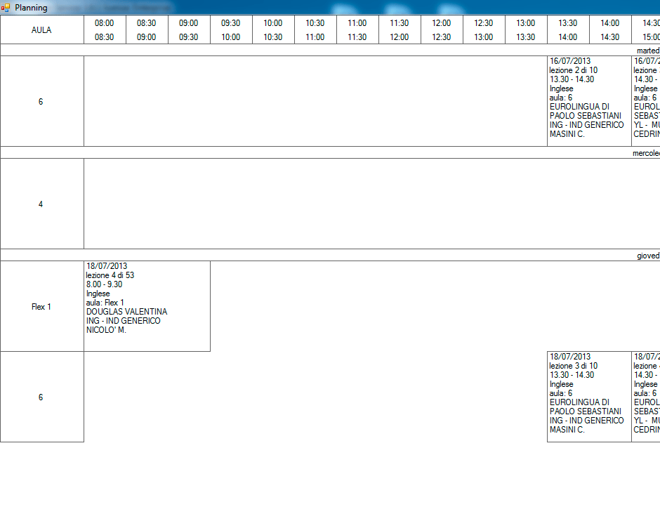 Apertura window Planning aule