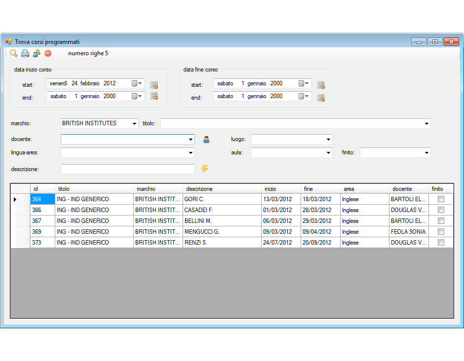 Selezione corsi programmati