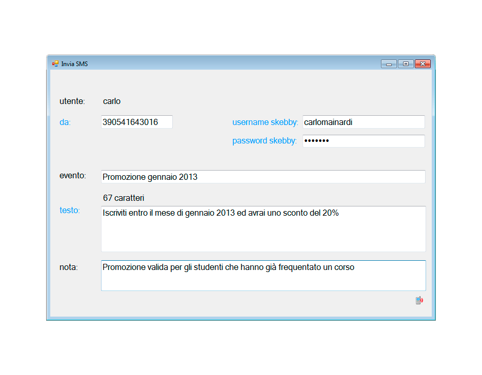Inserimento dati SMS