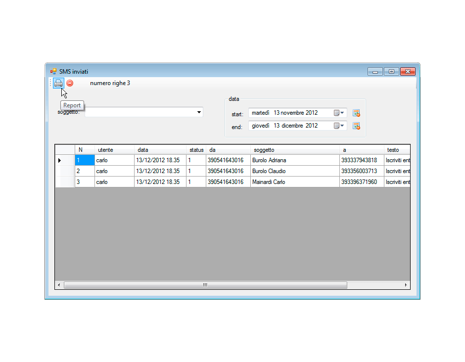 Apri Report SMS Inviati