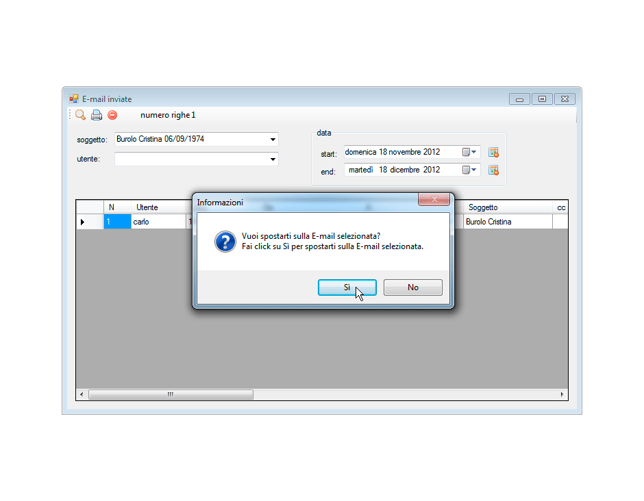 Email selezionata
