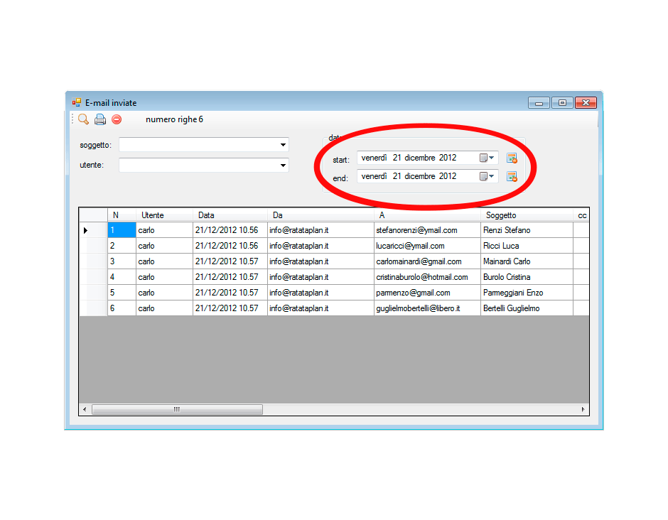 Visualizzazione Email inviate